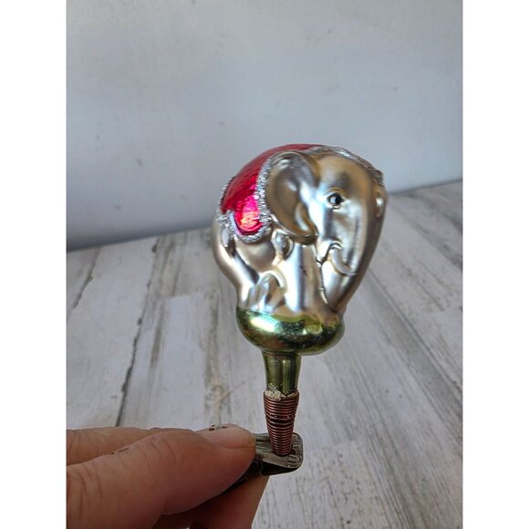 Vintage elephant clip mercury glass ornament glitter Xmas tree - Picture 1 of 8